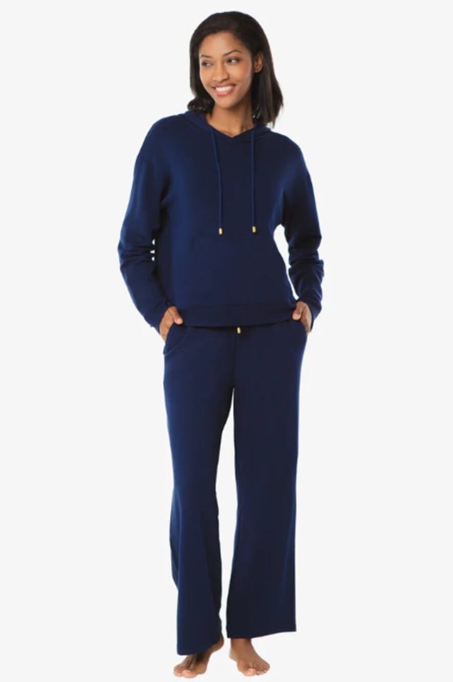 Helen Jon Navy Blue Luxe Lounge Set Hoodie SMALL & Wide Leg Pants MEDIUM